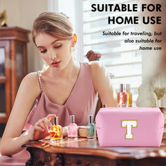 URSKYTOUS pink letter-design makeup bag highlights chic personalized style.