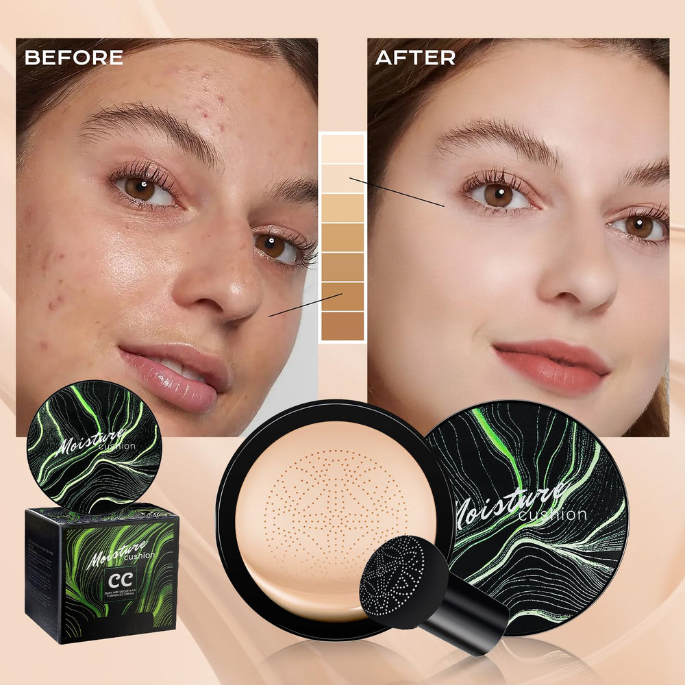 Ursoulney Cushion foundation application stamp illustrates flawless coverage and pore hiding capability.