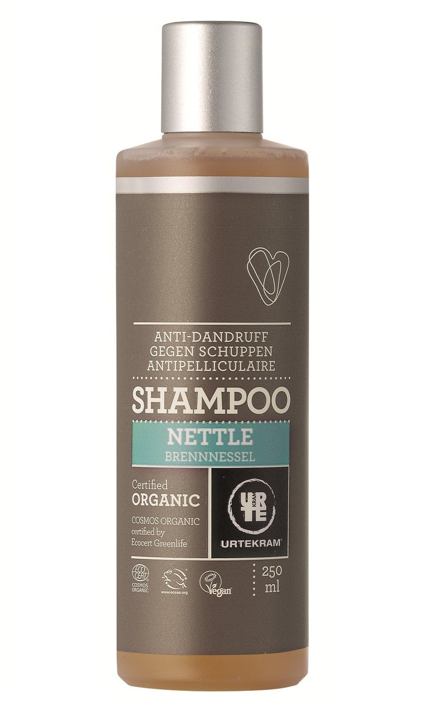 Urtekram nettle organic shampoo bottle for daily cleansing and scalp refreshment.