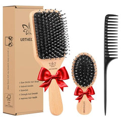 URTHEONE boar bristle hair brush paddle disperses scalp oil for smoother, shinier hair.
