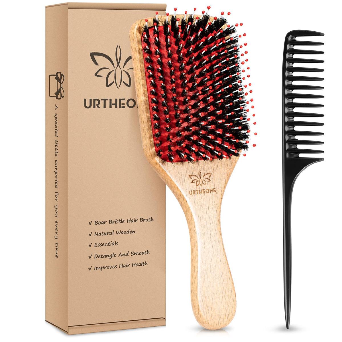 URTHEONE hair brush boar bristle closeup shows premium bristles for smooth hair
