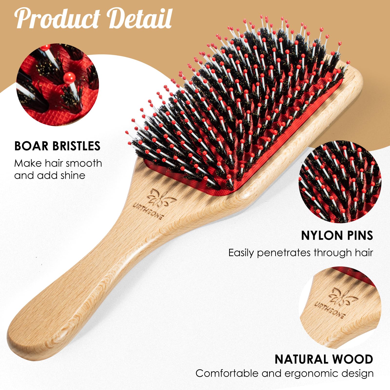 URTHEONE hair brush nylon ball tips image highlights scalp massage benefits