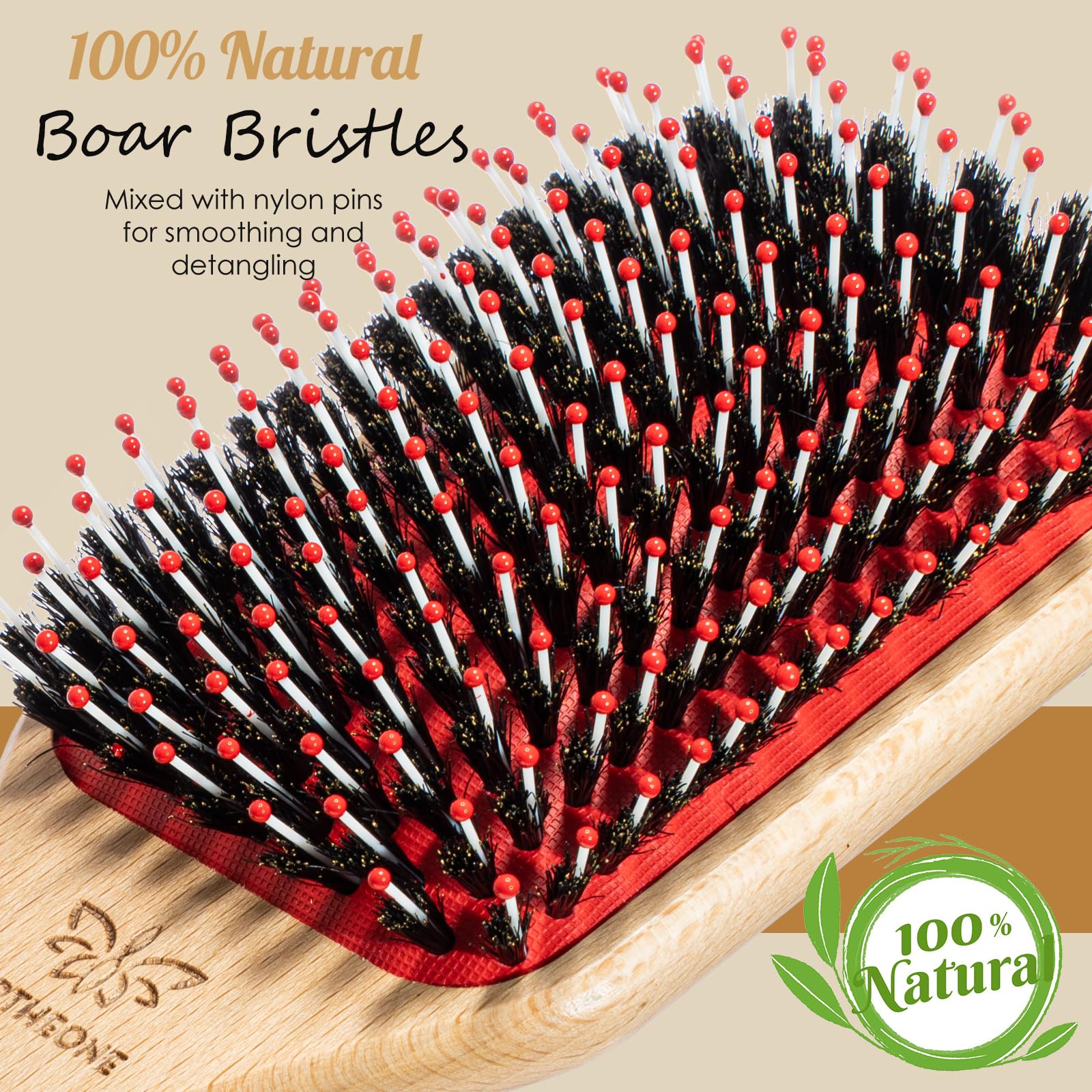 URTHEONE hair brush wooden paddle handle demonstrates ergonomic grip for detangling