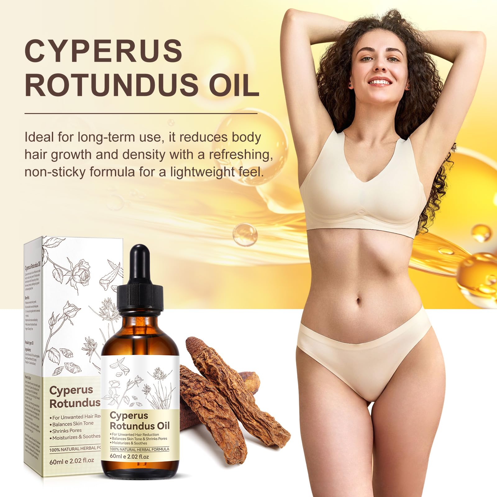 Uruses Cyperus Rotundus Oil ingredients list highlighting natural formula.
