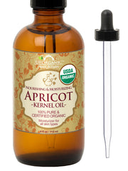 US Organic Apricot Kernel Oil bottle demonstrates easy skincare hydration for daily moisturization.