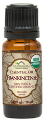 US Organic frankincense oil bottle closeup for calming aromatherapy ritual