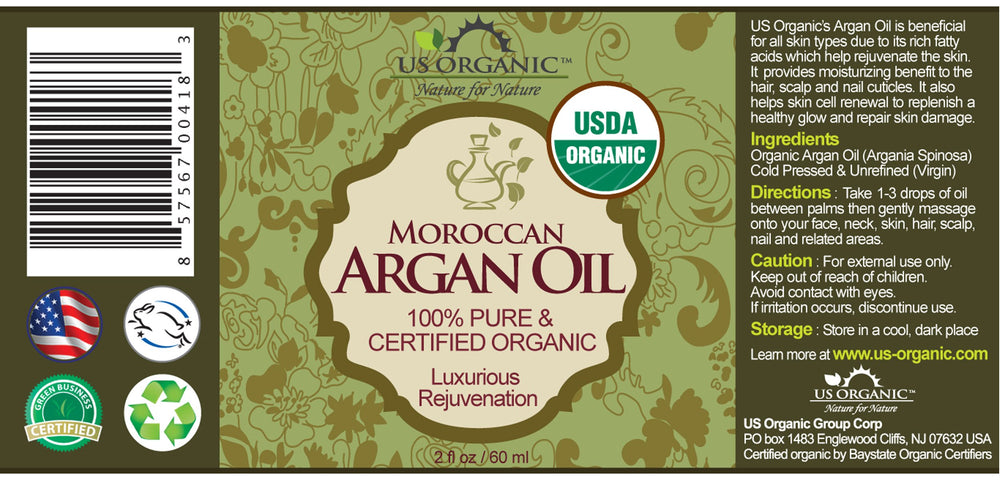 US Organic Moroccan Argan Oil pour demonstrates quick absorption for hair treatment.
