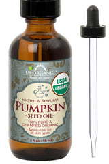 US Organic pumpkin seed oil amber bottle shows premium cold-pressed oil for skin and cooking
