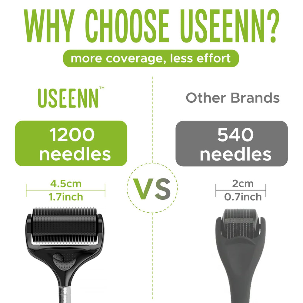 USEENN Ultra Wide Derma Roller scalp with 1200 needles for even coverage