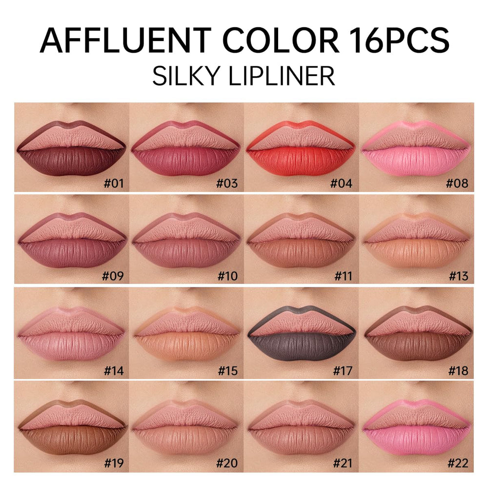 USHAS long-wear lip liner swatches demonstrate extended color longevity.