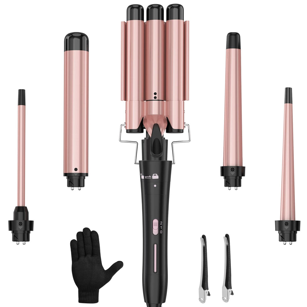 USHOW curling wand set with interchangeable-barrels enables versatile styling for smooth, long-lasting curls.