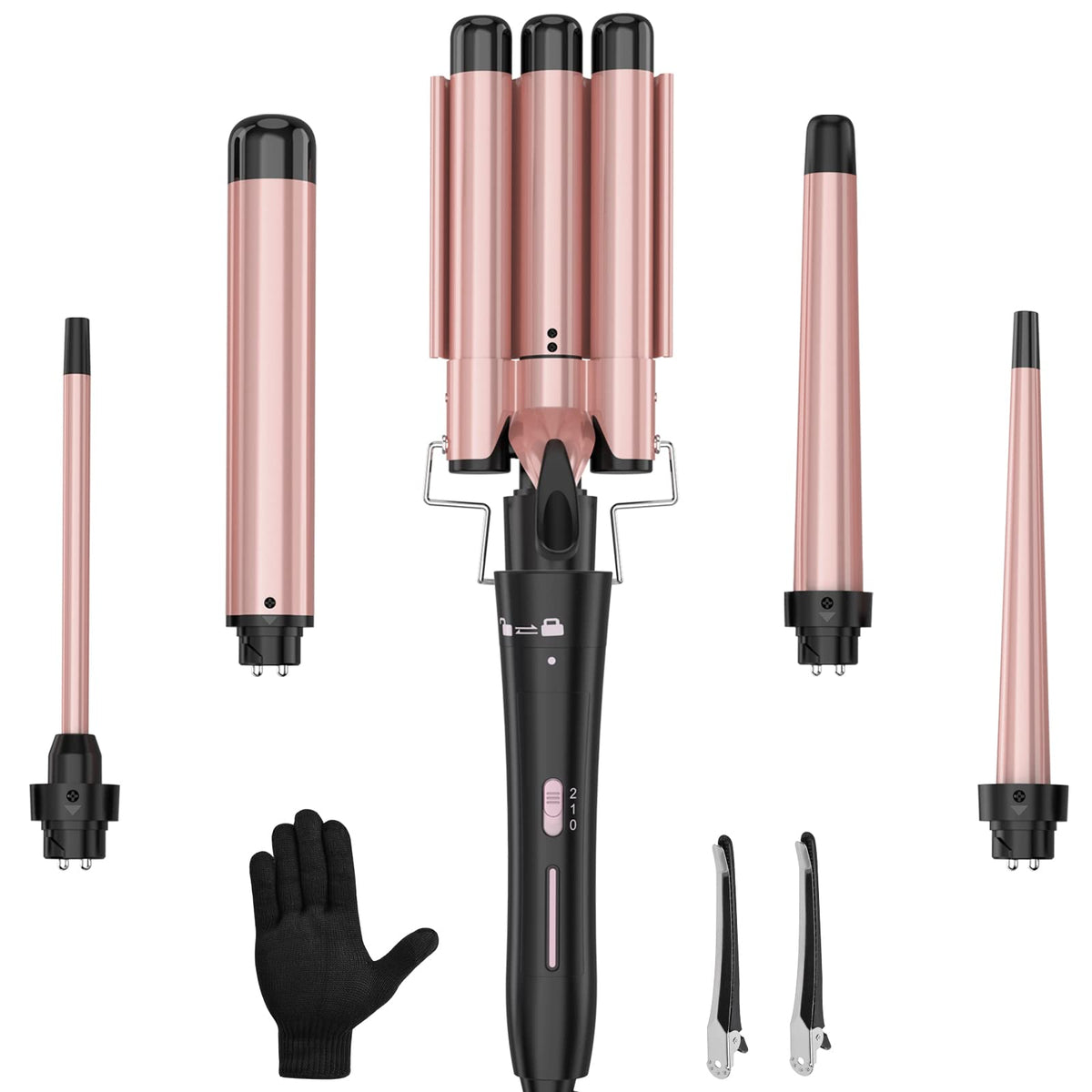 USHOW curling wand set with interchangeable-barrels enables versatile styling for smooth, long-lasting curls.