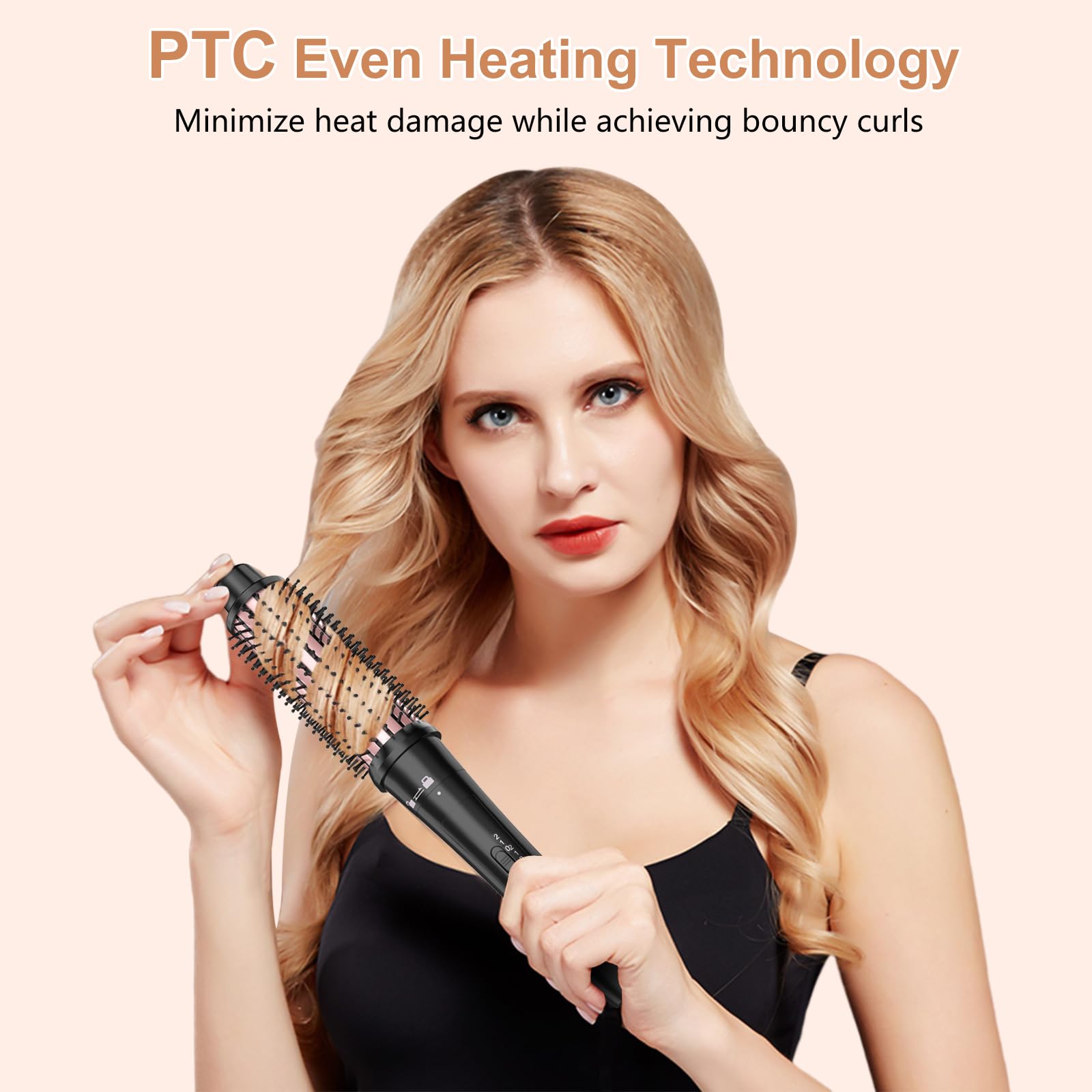 USHOW rose-gold handle on thermal brush for easy, stylish styling.