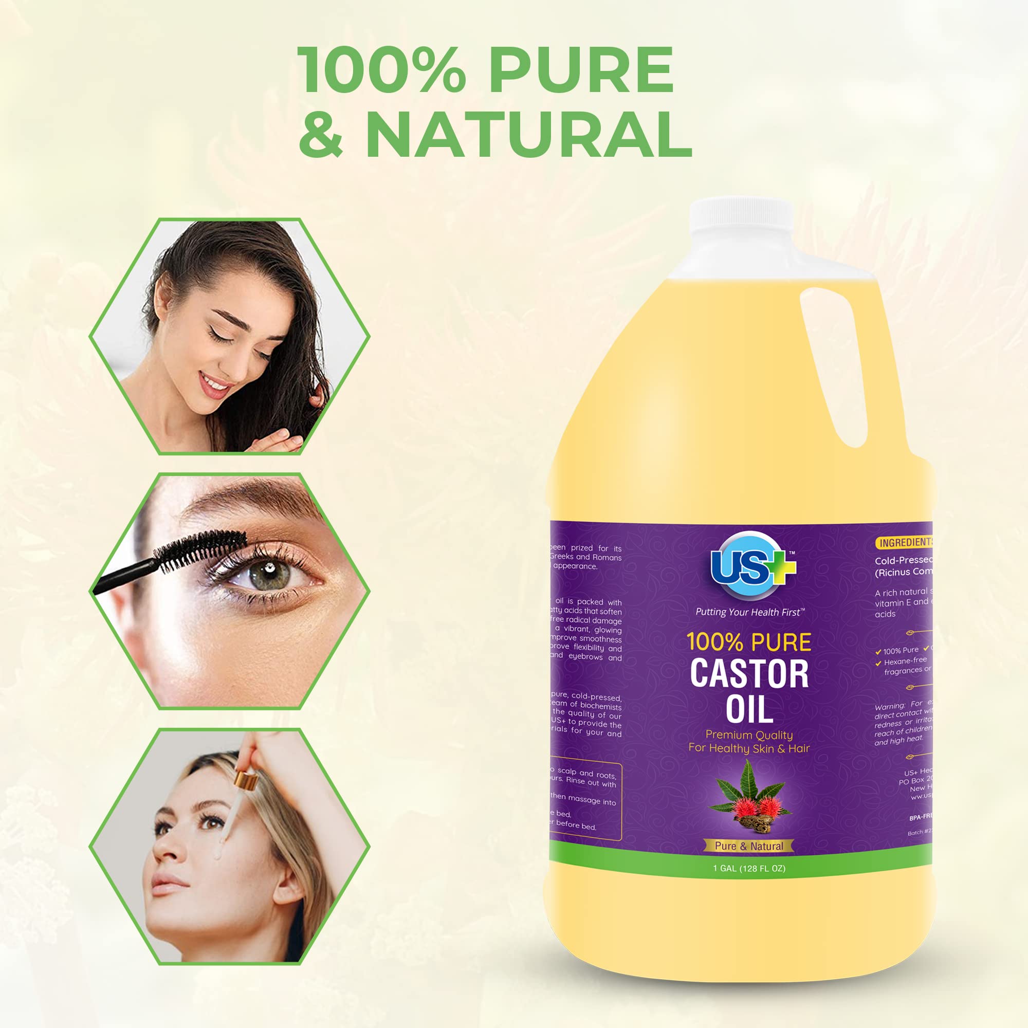 US+ Castor Oil application on skin for deep hydration and conditioning