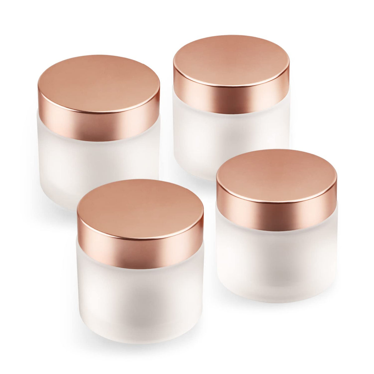 USRommaner rose gold lids 4-pack shown, adds stylish storage for cosmetics on the go.