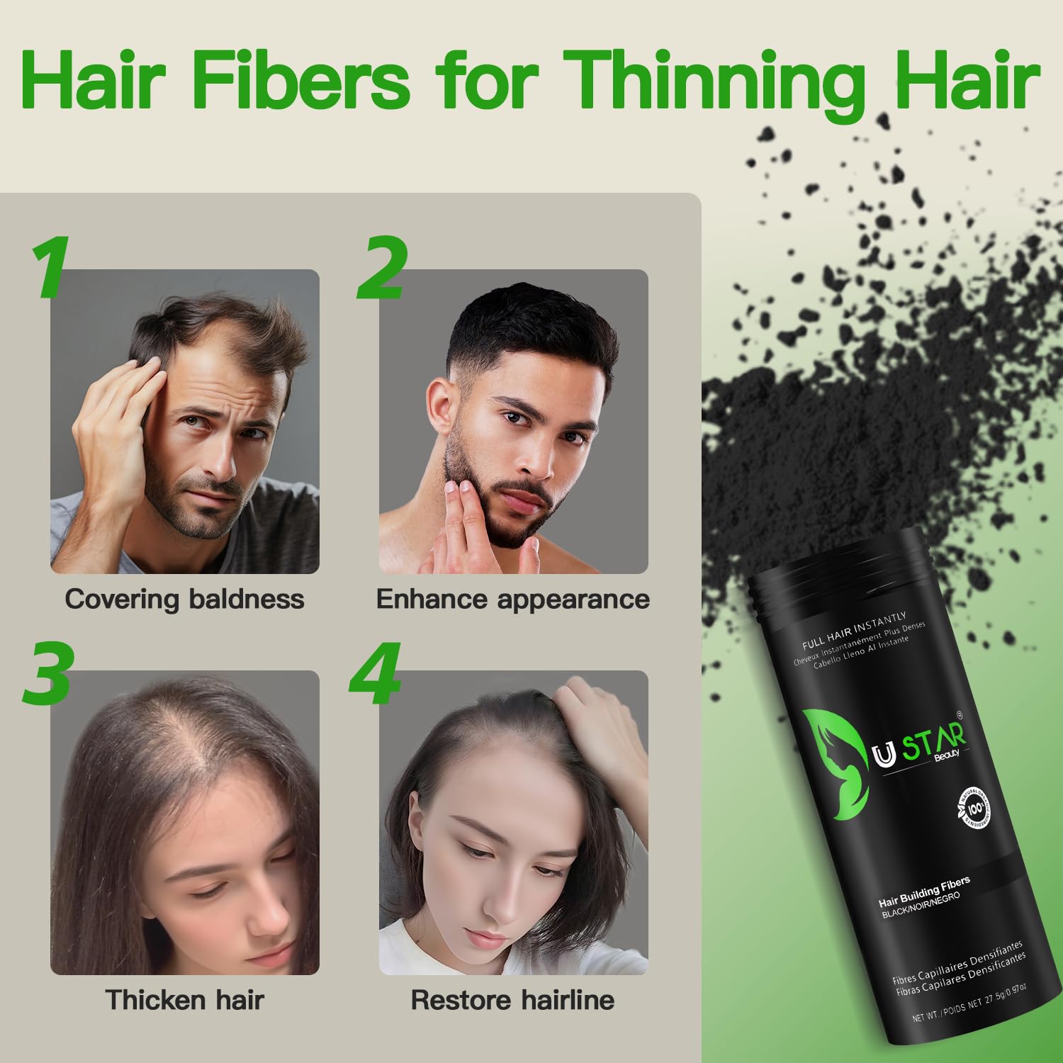 USTAR applicator tool ensures even distribution of keratin fibers