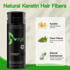 USTAR hair fibers holding spray bottle for secure, all-day hold