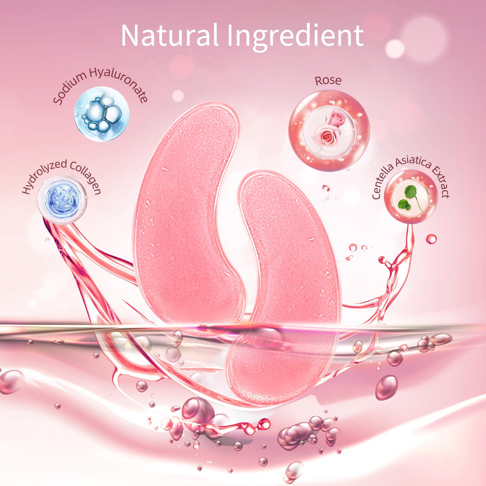 USTELIR rose eye patches close-up highlighting gel texture and rose-infused formula.