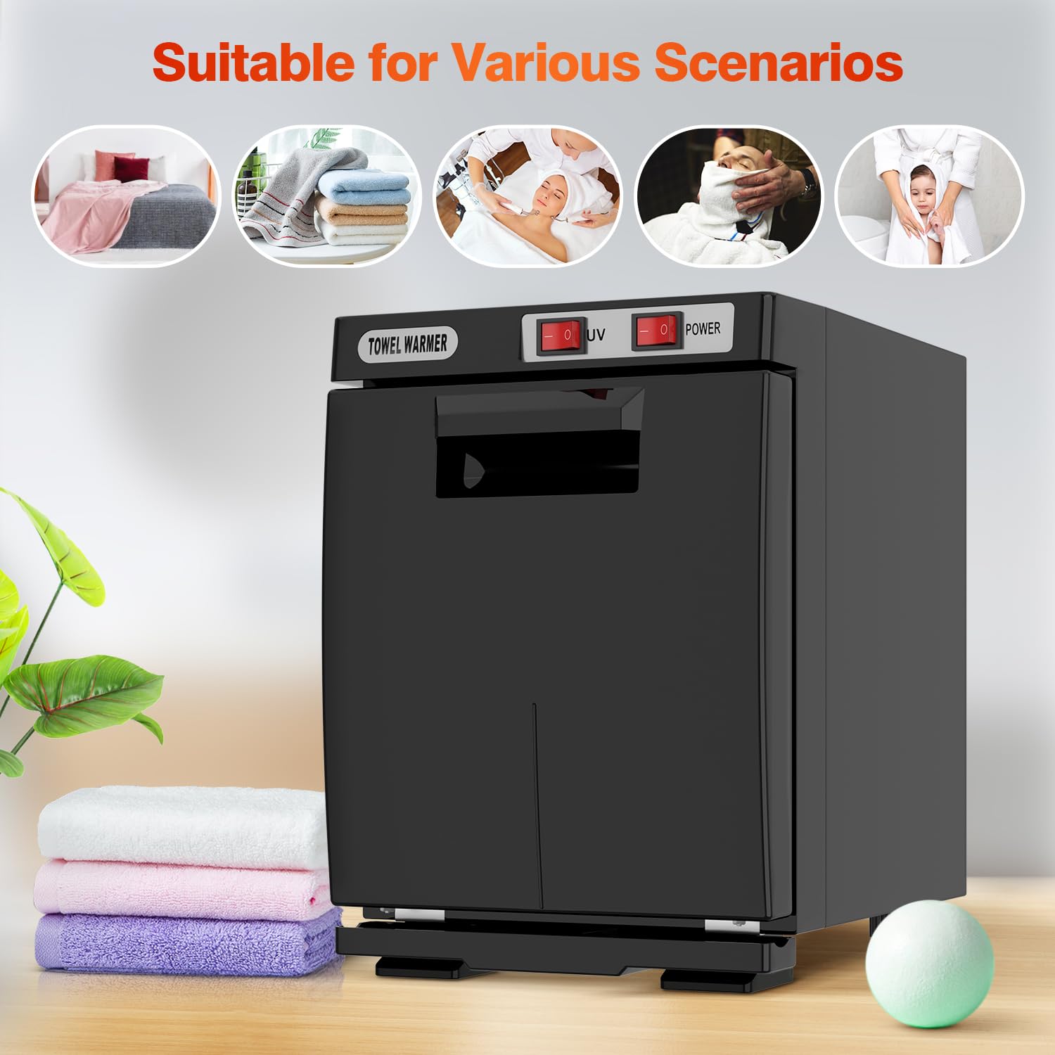 Compact 5L Utenzi towel warmer dimensions suitable for salons or home studios.