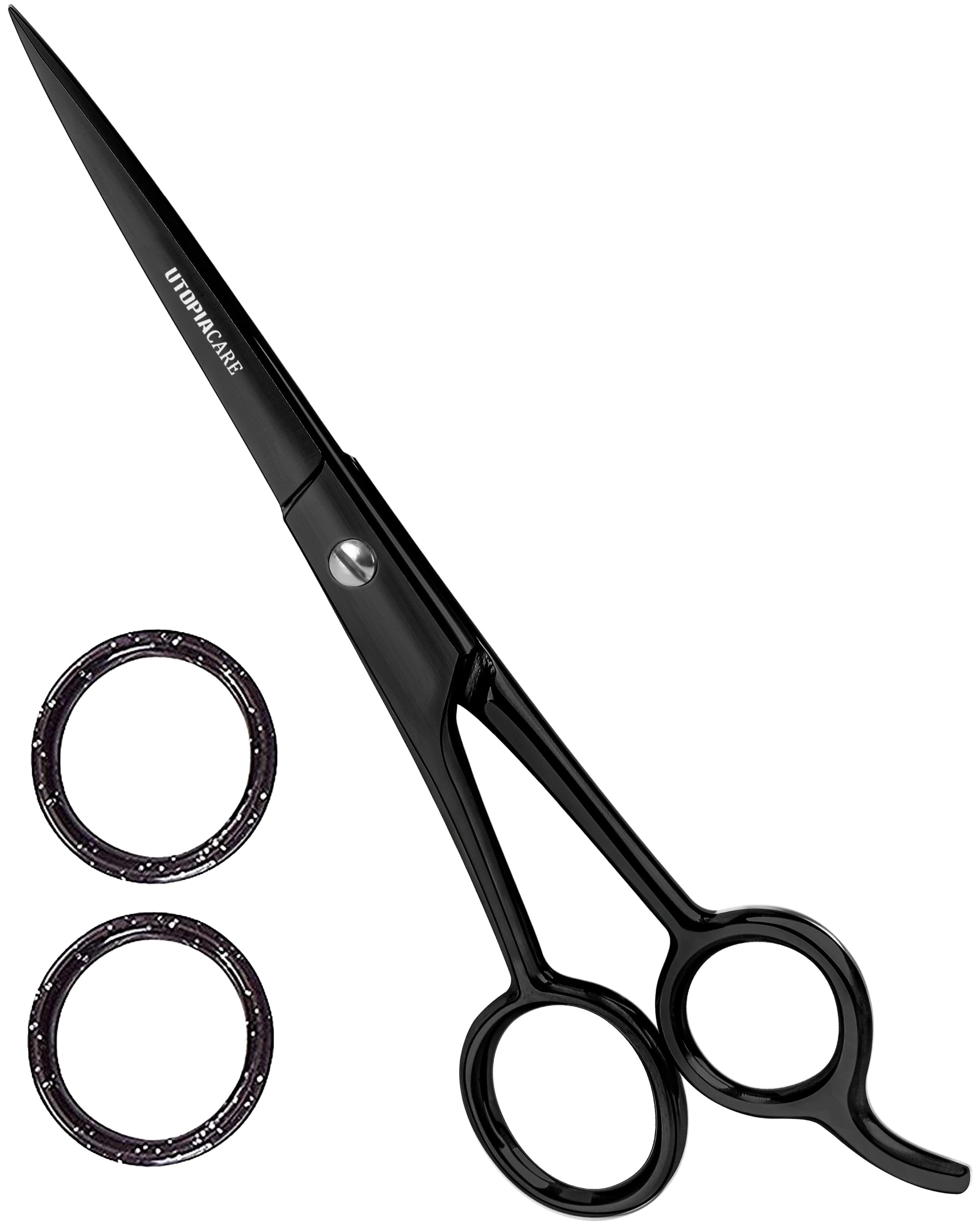 Utopia Care 6.5 inch scissors close-up shows precision razor edge for clean trims.