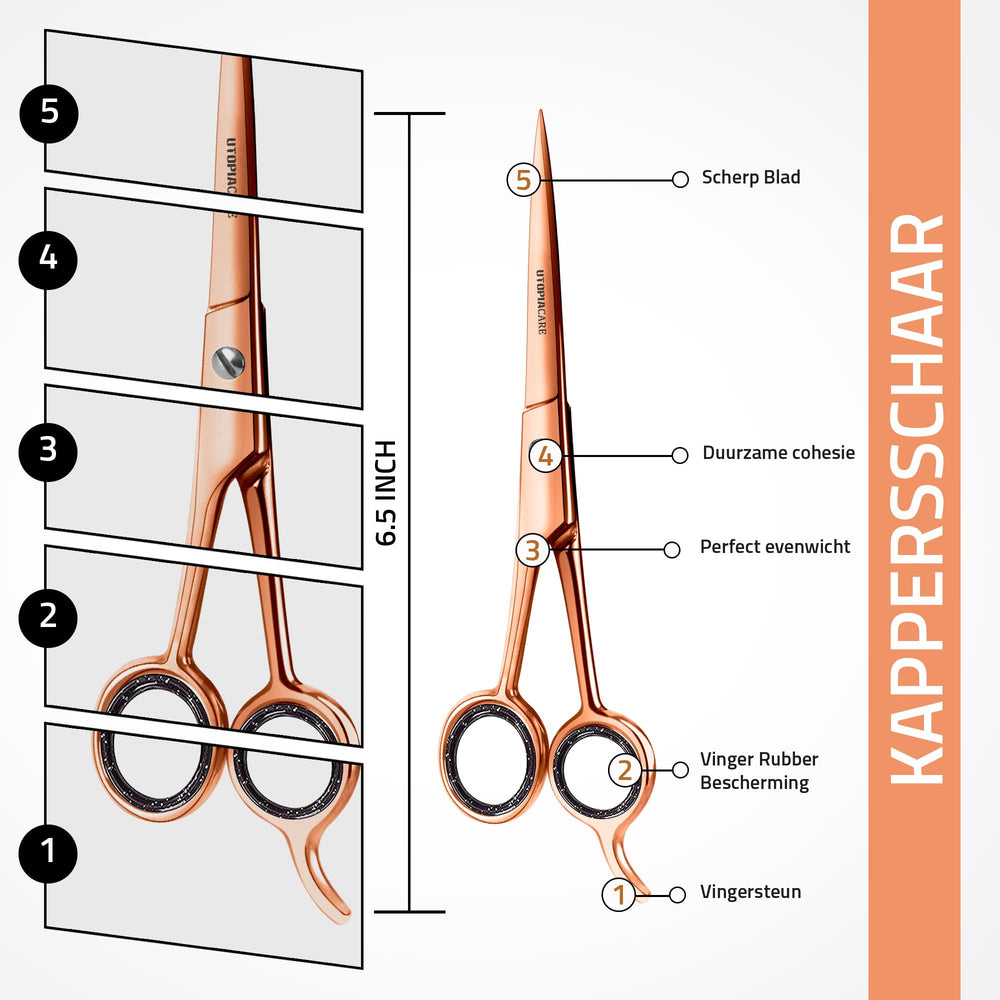 Utopia Care rose gold scissors ergonomic handle for comfortable grip and steady trims