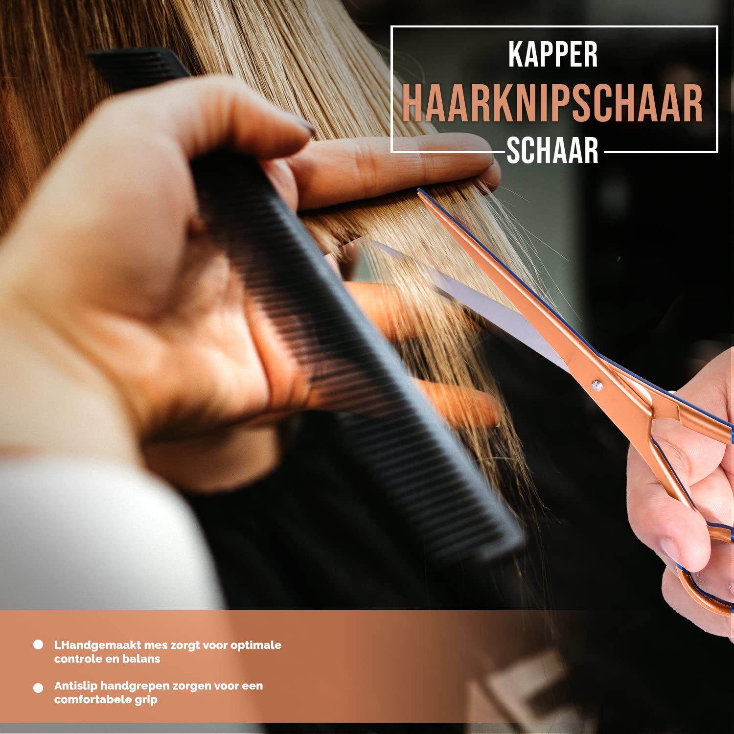 Utopia Care rose gold hair scissors in a busy salon environment