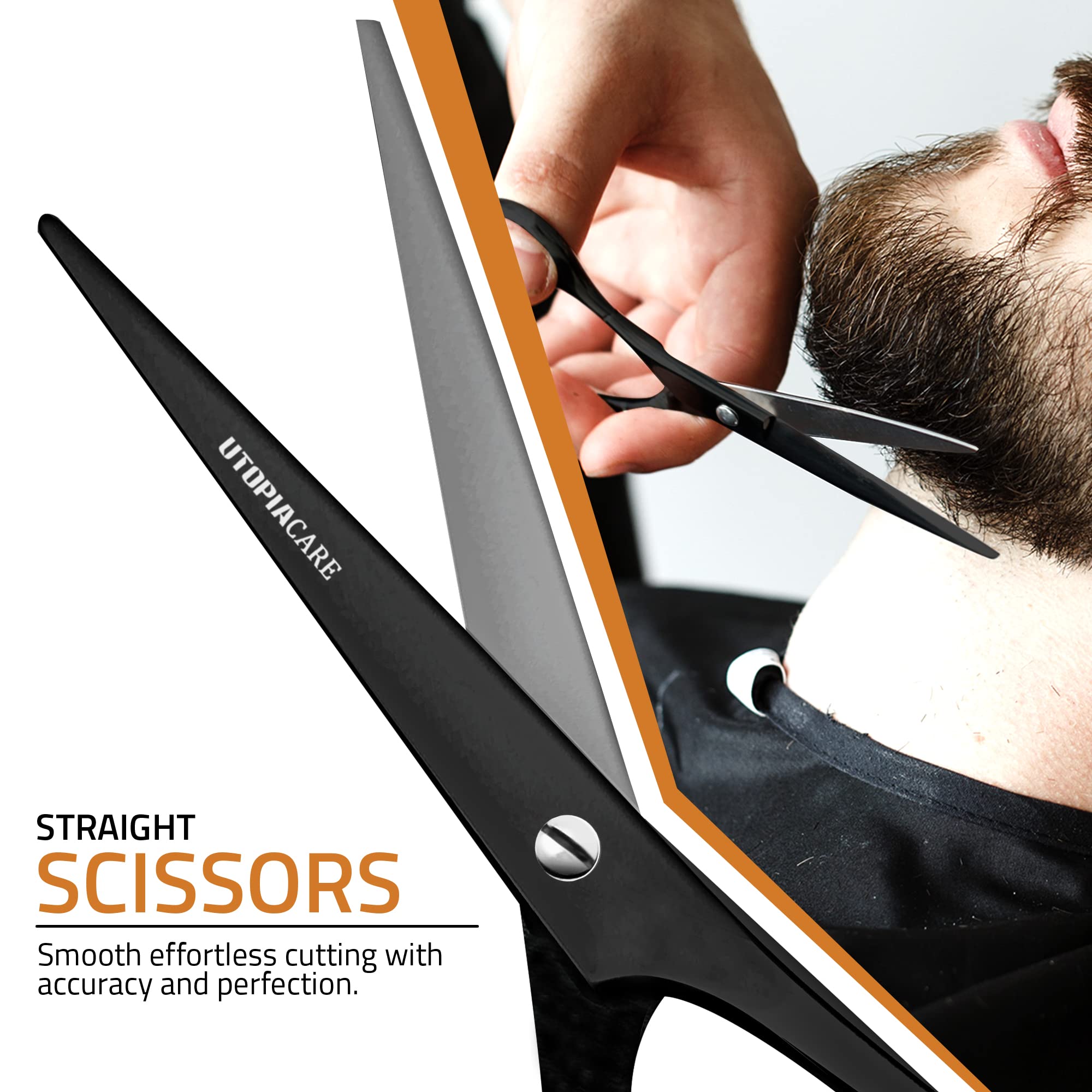 Utopia Care black scissors displayed with safe ergonomic grip for all ages.