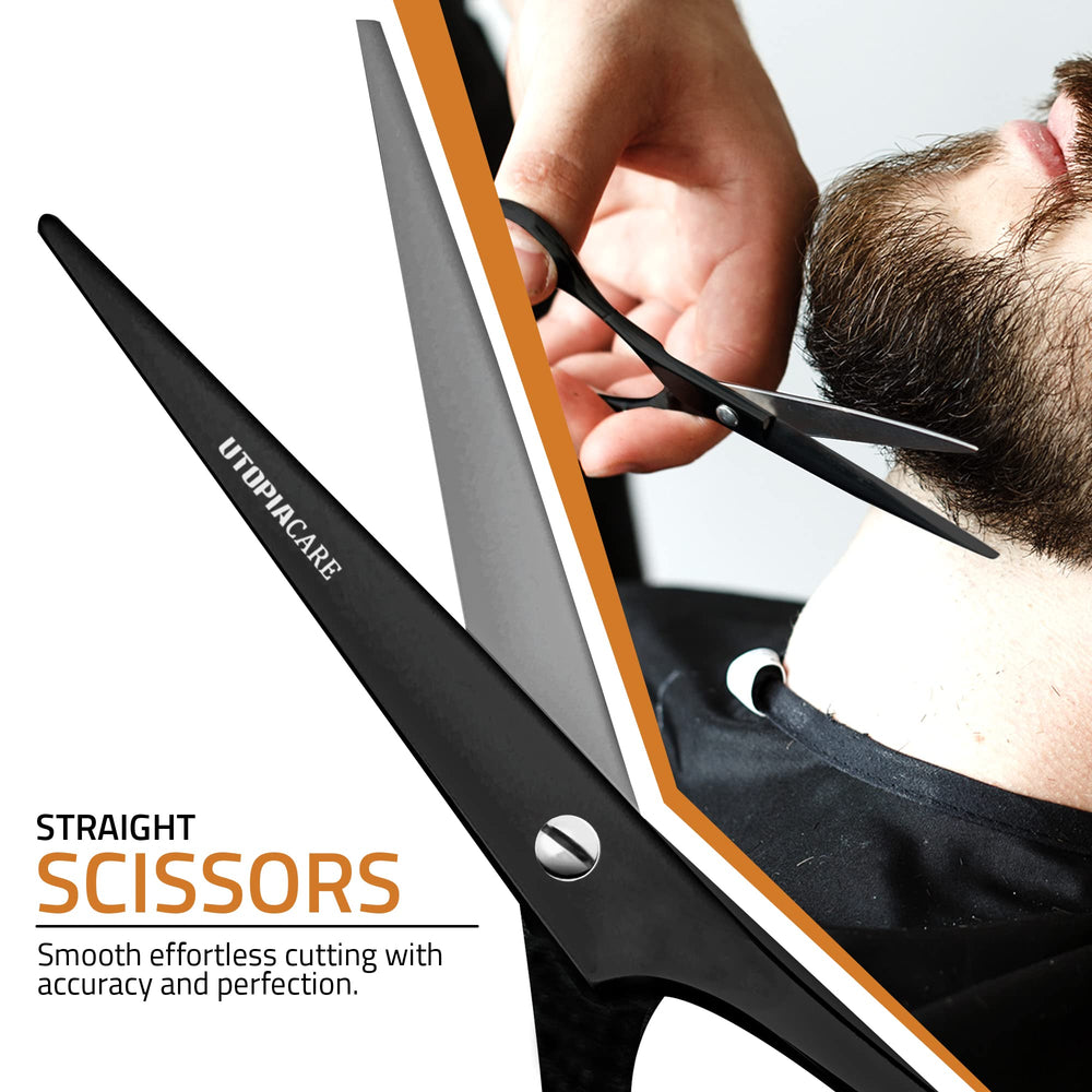 Utopia Care black scissors displayed with safe ergonomic grip for all ages.