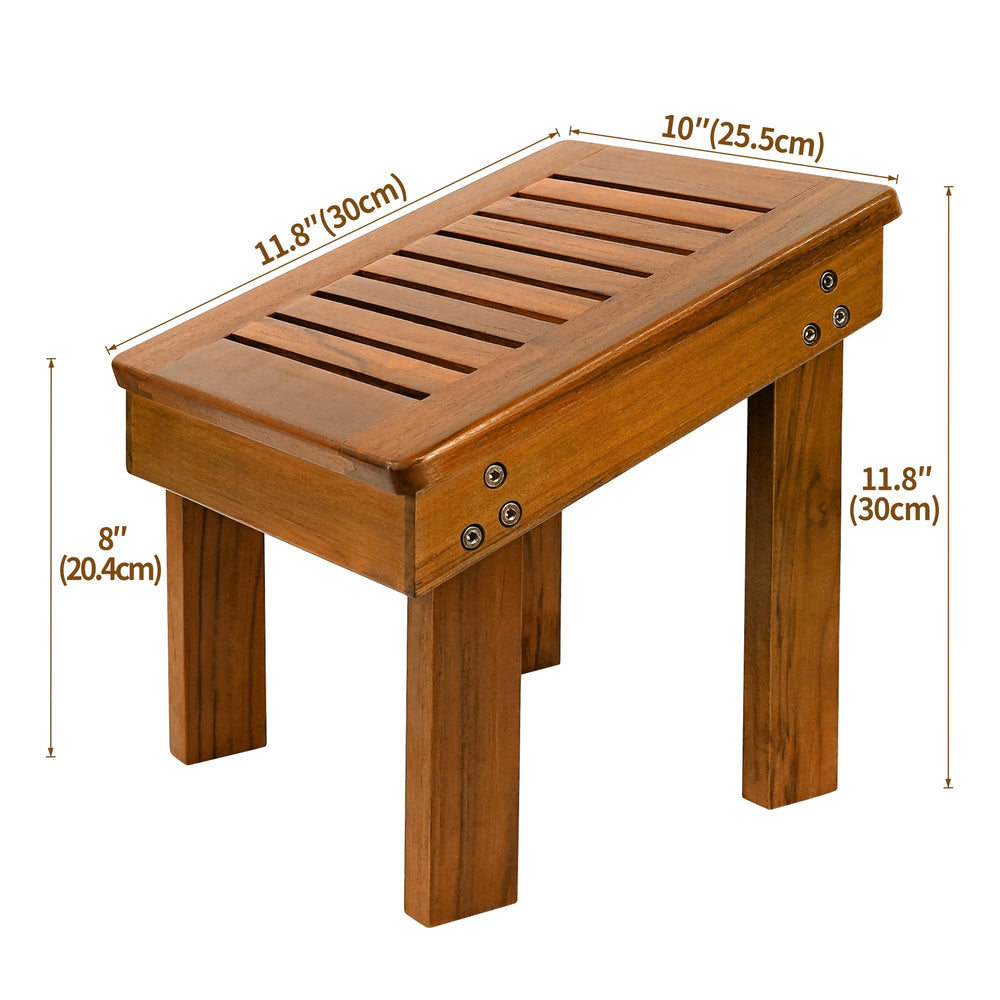 Utoplike Teak Wood Shower Foot Stool compact design fits tight showers without crowding space.