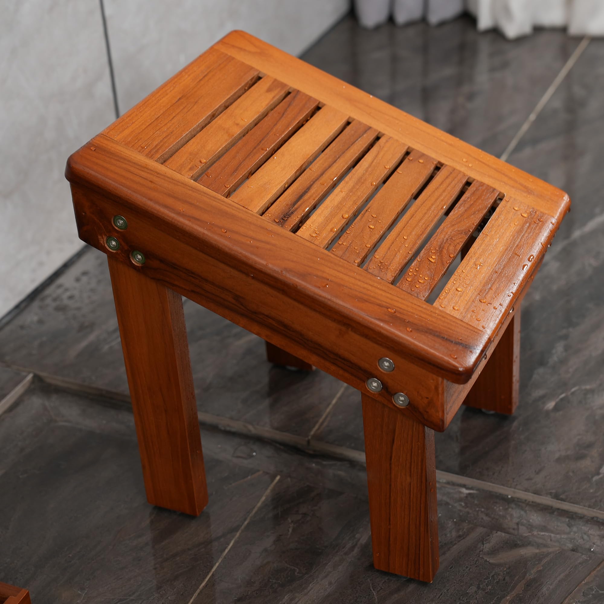 Utoplike Teak Wood Shower Foot Stool easy assembly with included hardware.