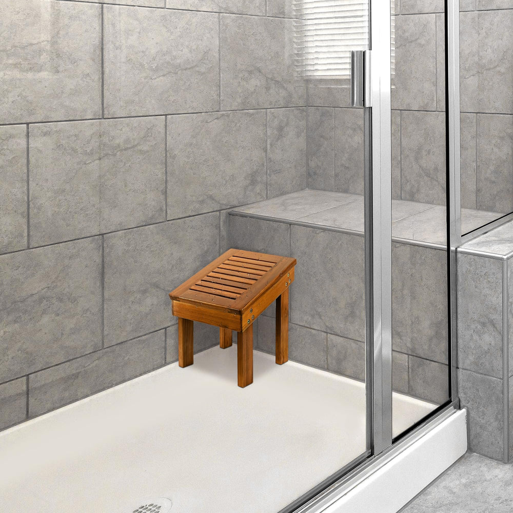 Utoplike Teak Wood Shower Foot Stool versatile for shaving, lotions, nails, and more.