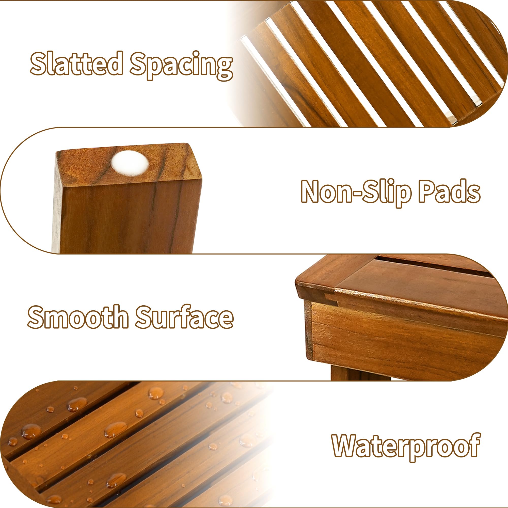 Utoplike Teak Wood Shower Foot Stool resists water exposure and cleans easily.