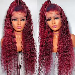 UTracycoy burgundy wig shows 13x6 lace front for a natural hairline.