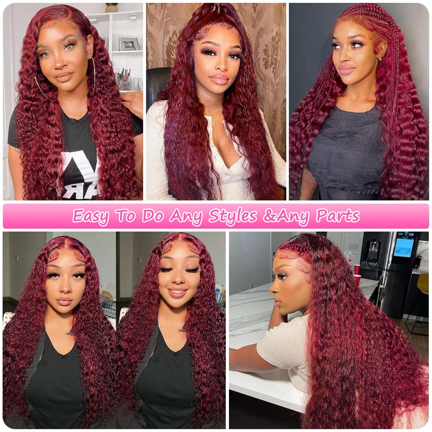 UTracycoy burgundy wig with adjustable cap fit for secure wear.