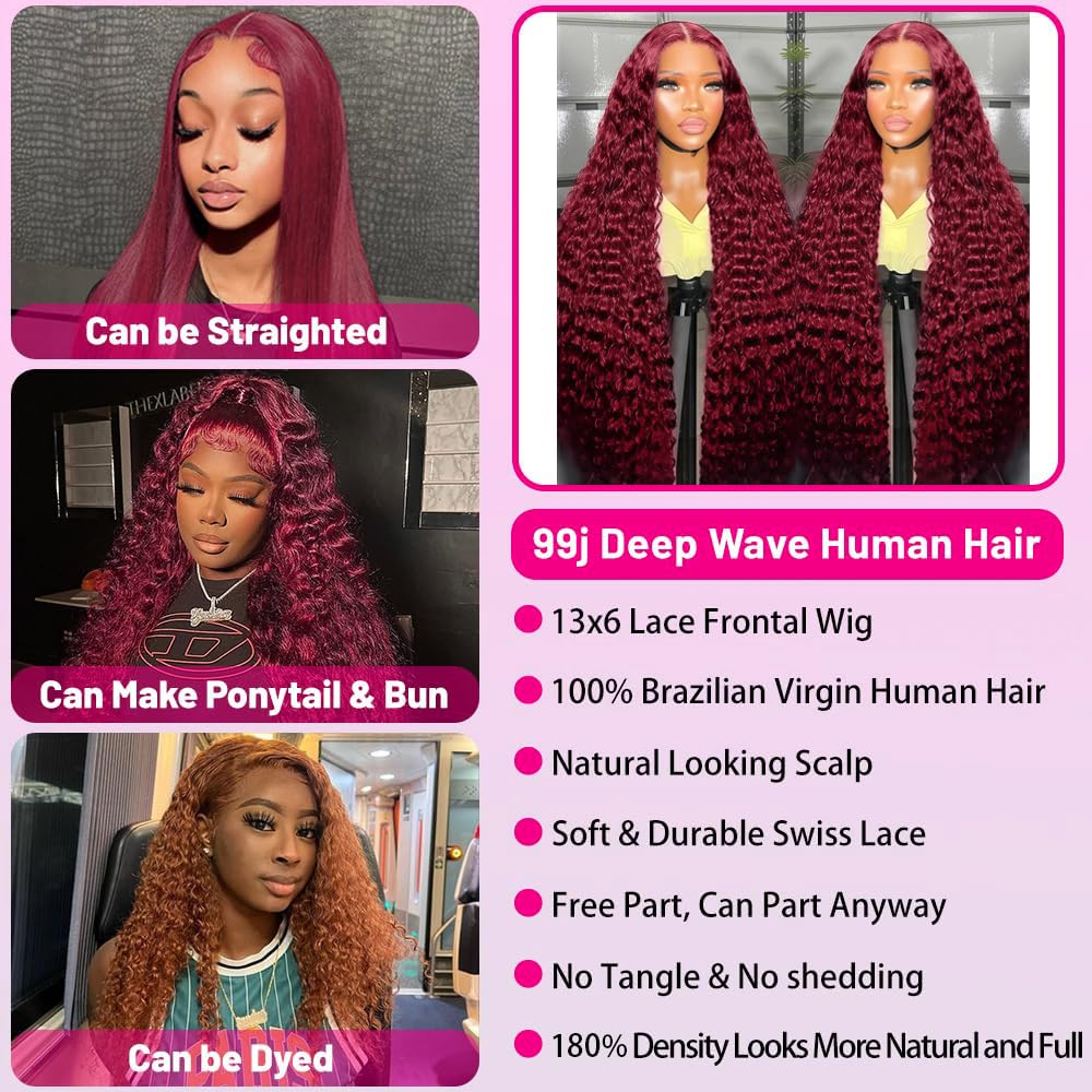 UTracycoy burgundy wig features silky human hair texture for versatile styling.