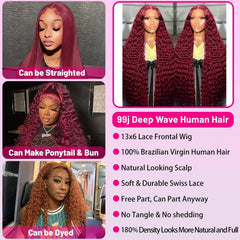 UTracycoy burgundy wig features silky human hair texture for versatile styling.