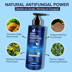 Uttse anti-fungal shampoo lather shown in action for soothed scalp.