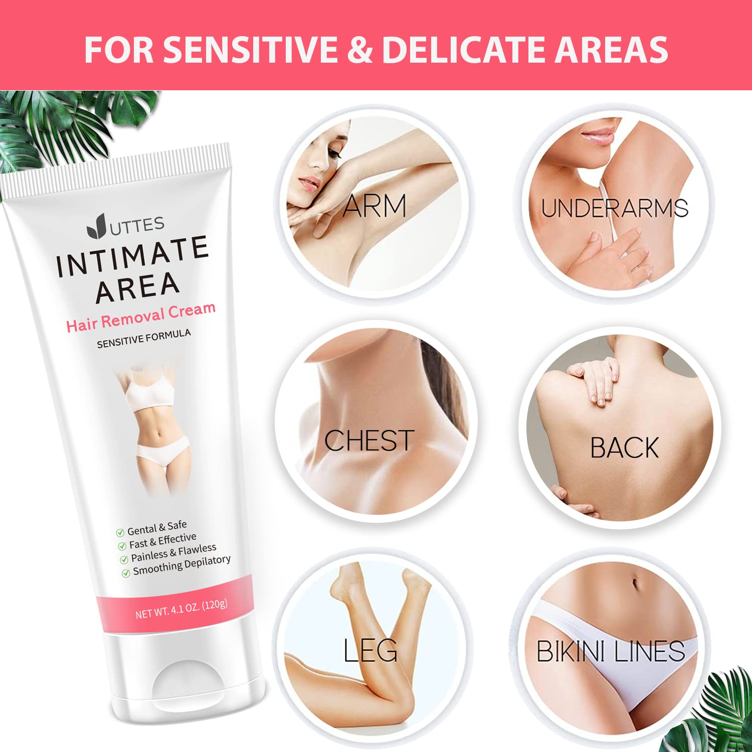 Uttse intimate cream bikini area usage for confident, clean feel.