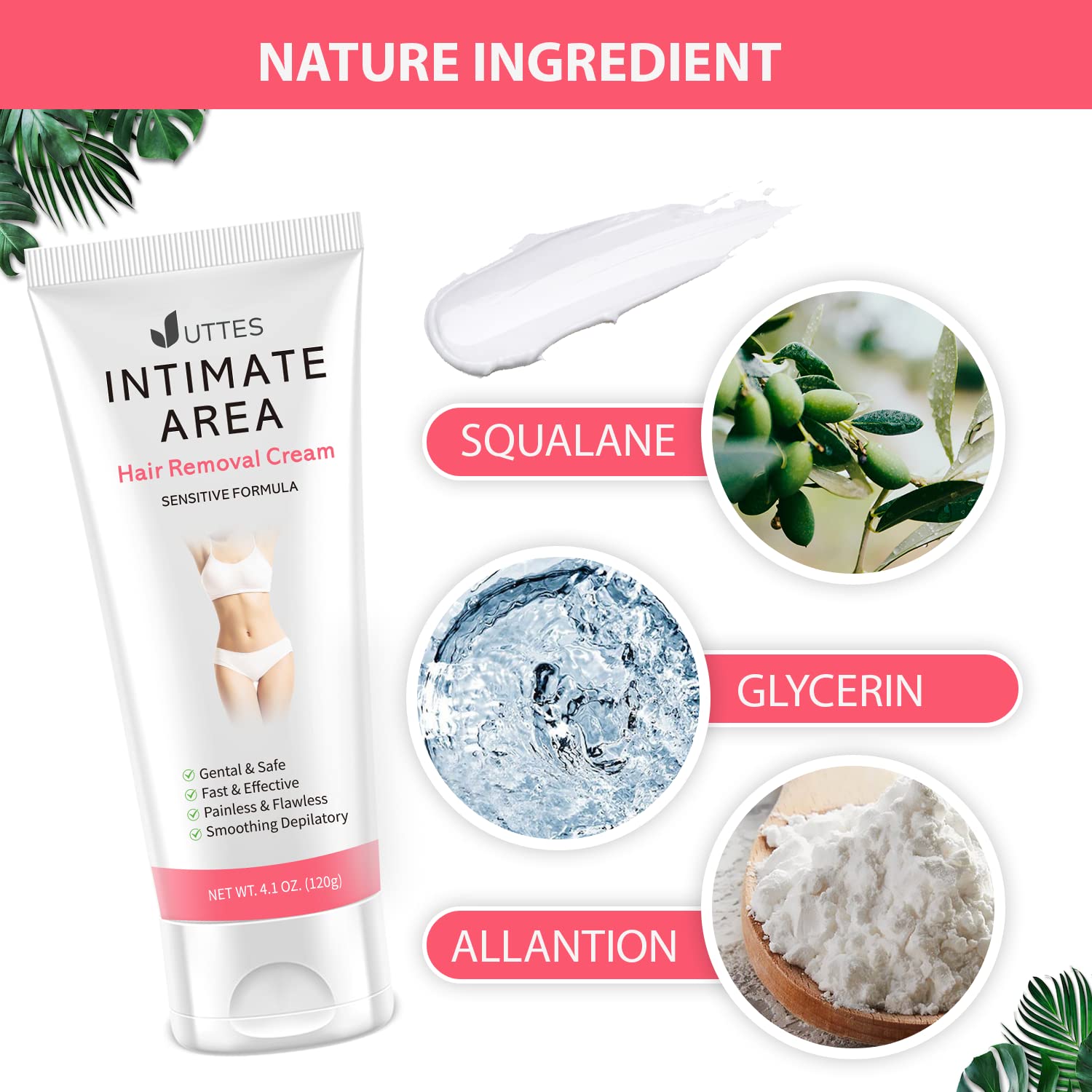Uttse intimate cream legs application for quick, painless results.
