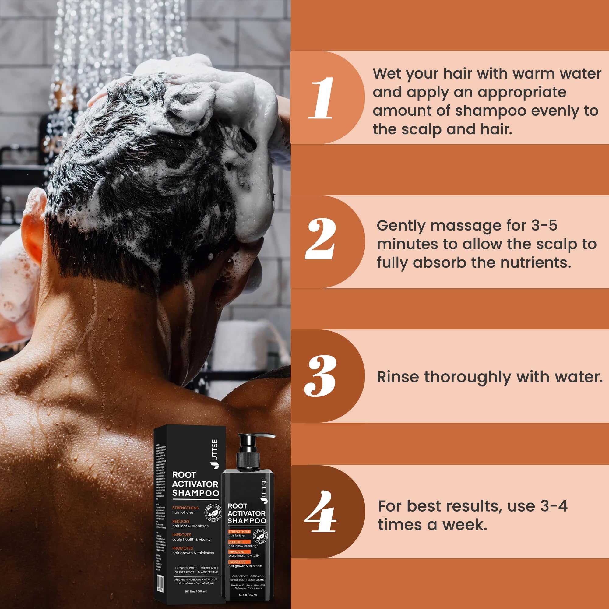 Uttse Root Activator Shampoo scalp closeup highlighting soothing, healthy scalp environment