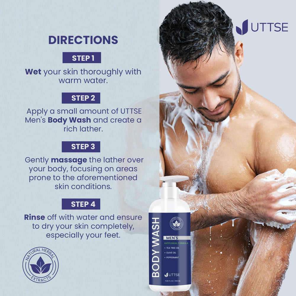 Uttse Tea Tree Body Wash travel-size bottle ideal for on-the-go care.