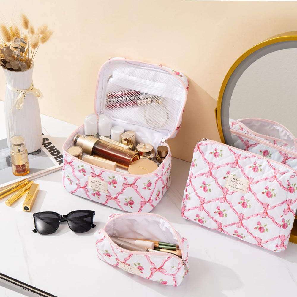 UUYUUY 3pc set flat lay reveals organized interior for cosmetics and toiletries.