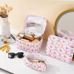 UUYUUY 3pc set flat lay reveals organized interior for cosmetics and toiletries.