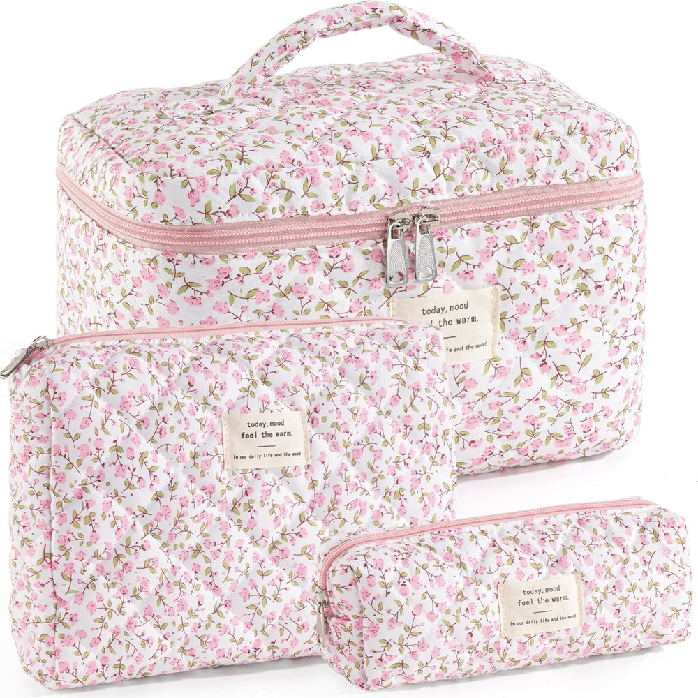UUYUUY makeup bag with floral quilted front view for travel organization.