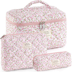 UUYUUY makeup bag with floral quilted front view for travel organization.