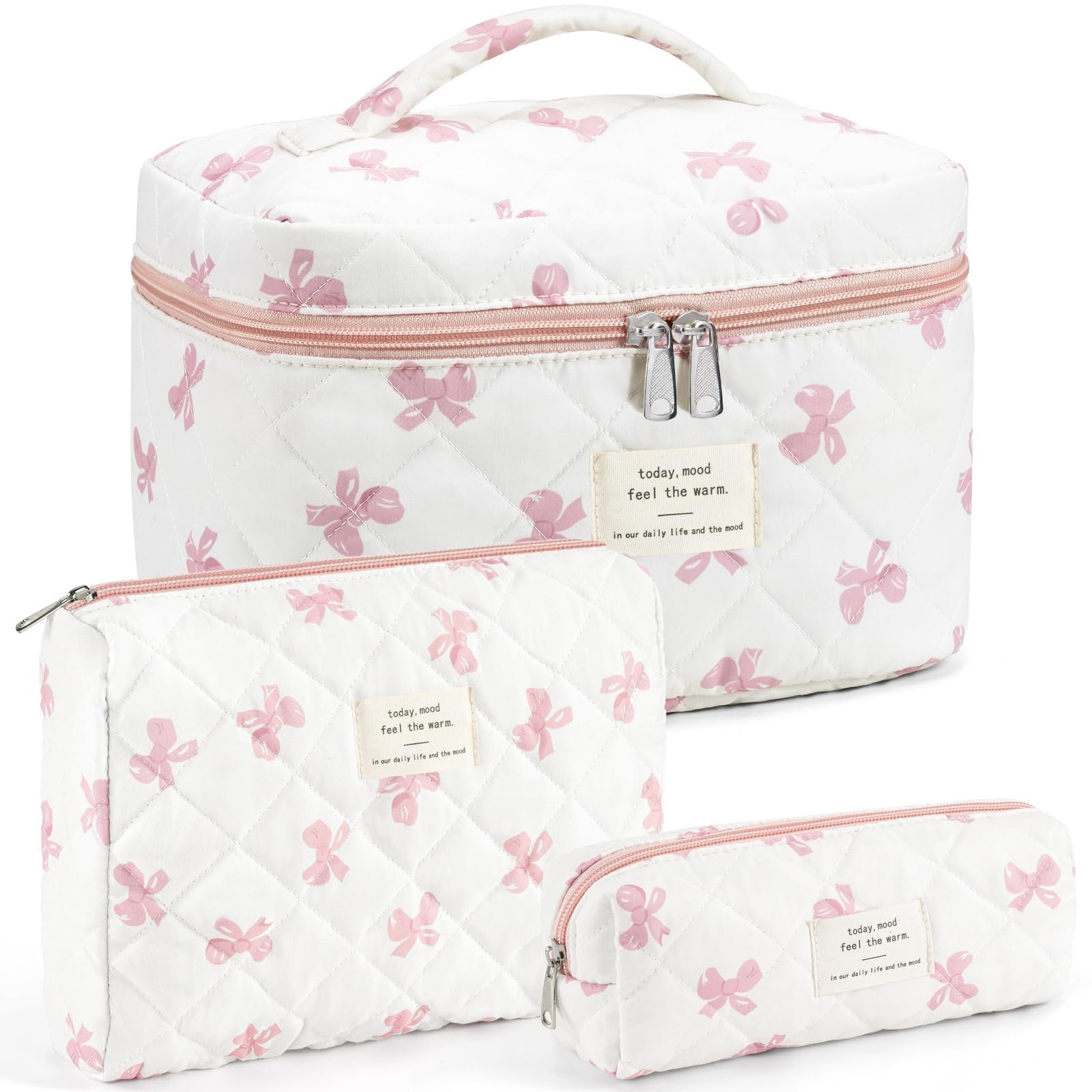 UUYUUY makeup bag 3pcs set with floral quilt for travel organization.