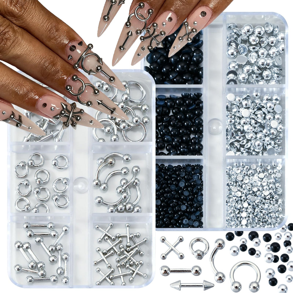 UWETIME nail-studs-spikes-flat-back-pearl set for secure, bold nail designs.