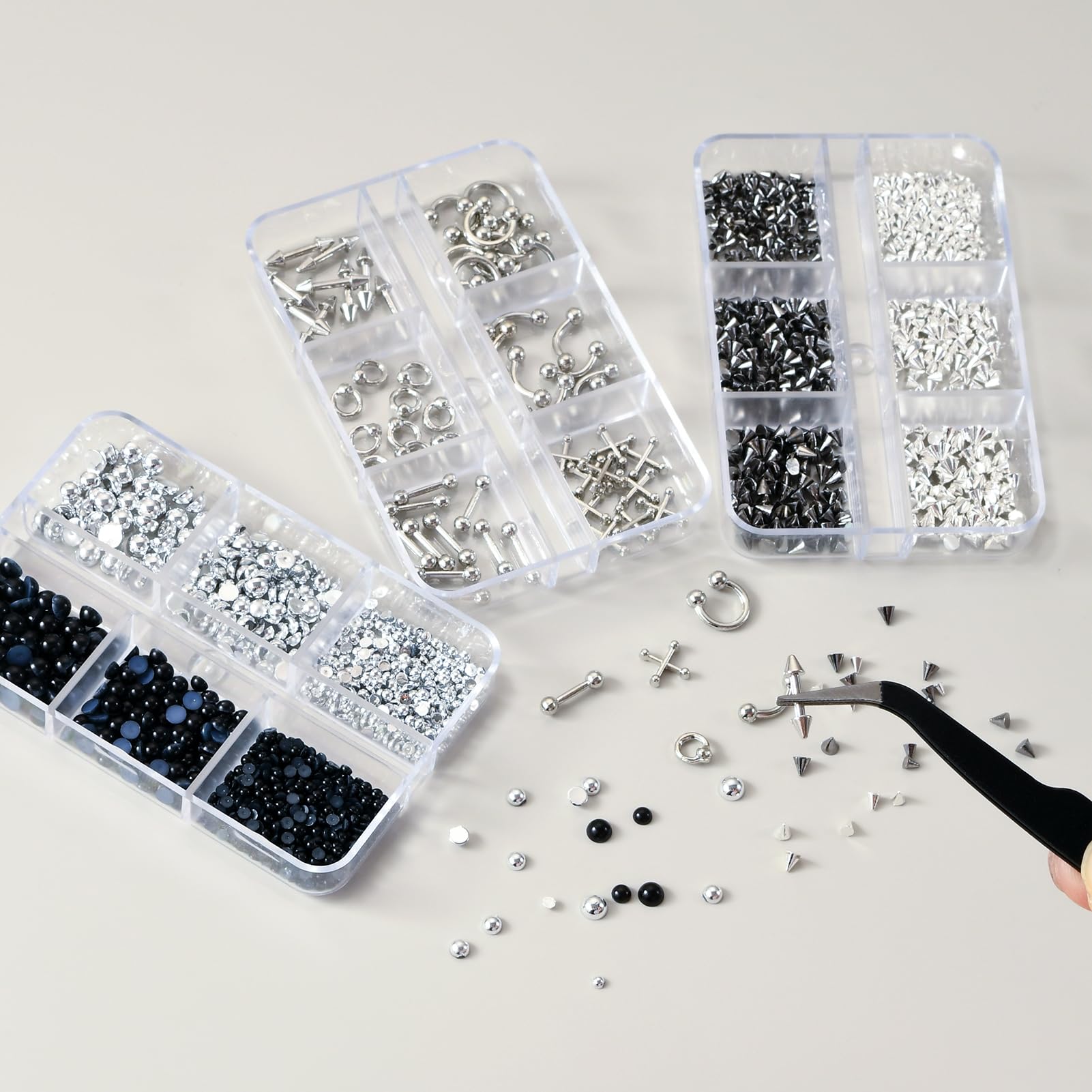 UWETIME punk design nail charms in black and silver for bold manicures.
