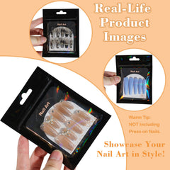 Uyolaxed holographic nail storage bags catch light to attract customers.