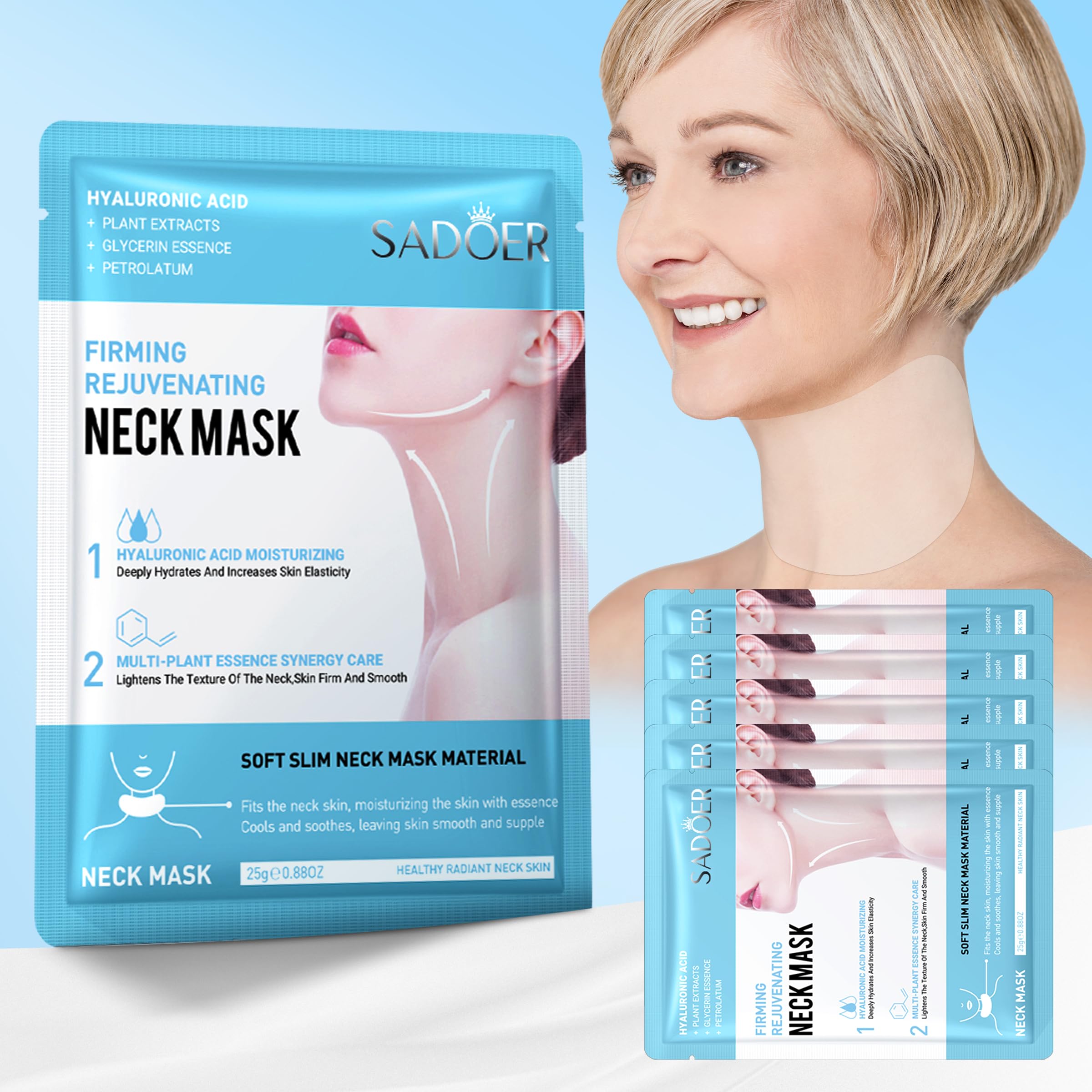 UZTUZT Collagen Neck Mask pack closeup highlights deep hydration for smoother neck skin.